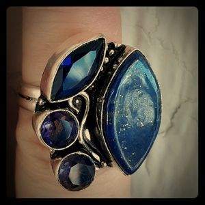 New Lapis Lazuli, Iolite and Amethyst 925 Silver Ring.